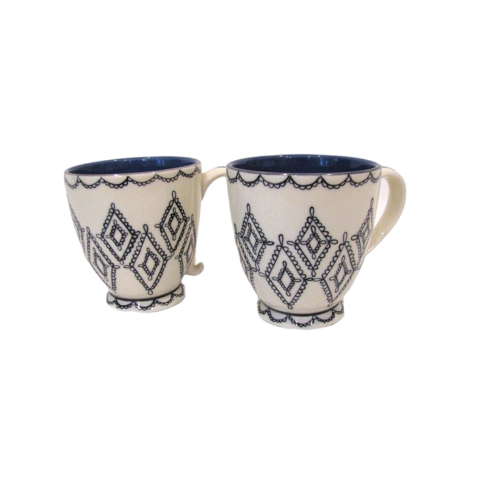 Set of 2 Starbucks Mugs 2002 Black Lace Design Blue Interior